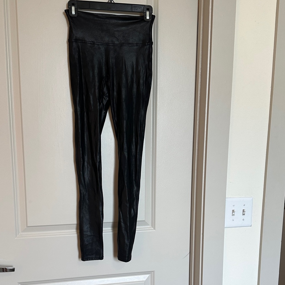SPANX Black Faux Leather Shiny Leggings